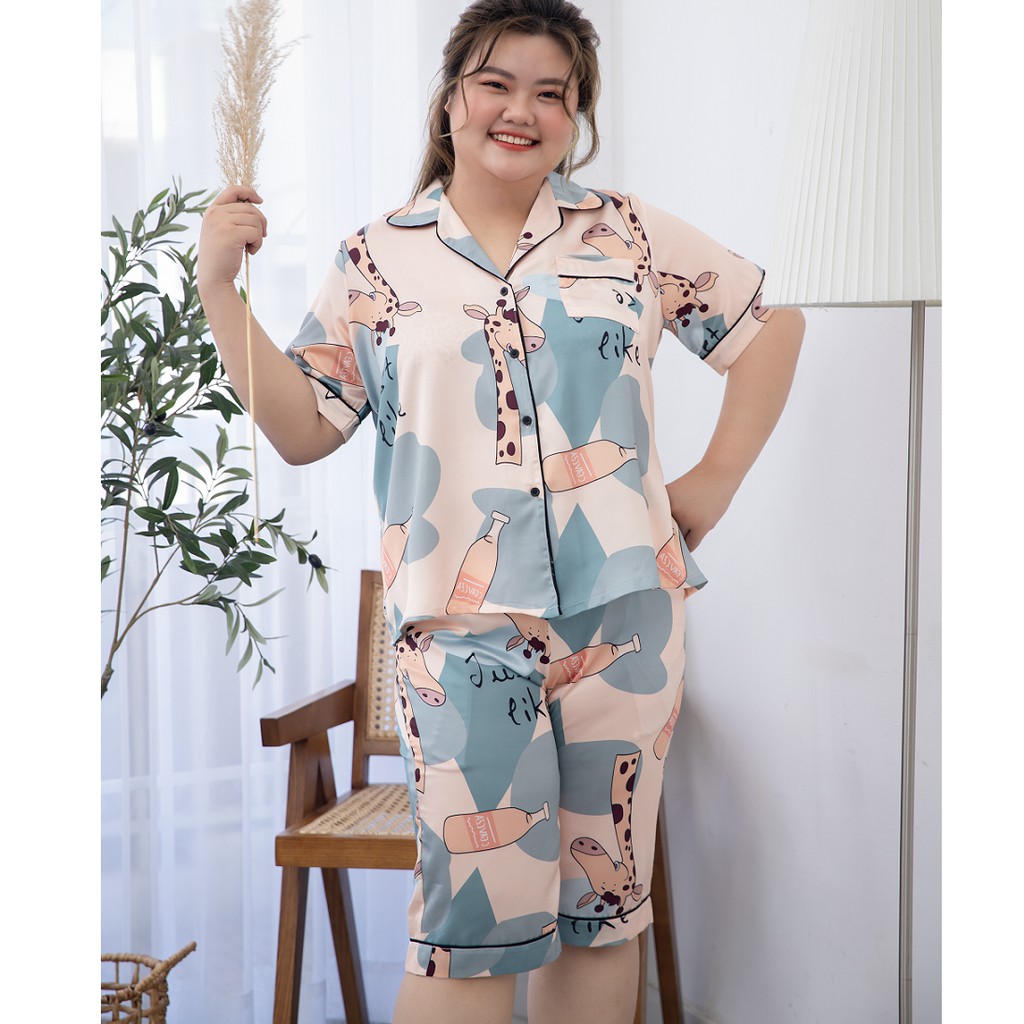(55-85kg) Đồ bộ bigsize nữ mặc nhà Pijama Lửng lụa satin cao cấp - Hàng thiết kế Mĩm Store