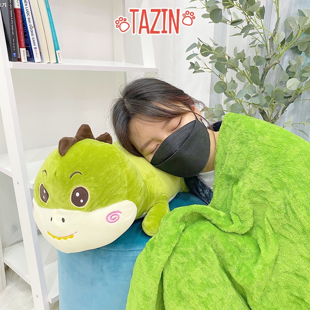 Gối Chăn Khủng Long Bạo Chúa Màu Xanh Lá Cao Cấp Tazin