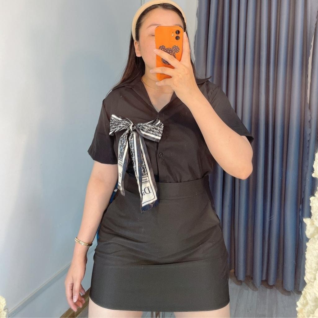 Áo sơ mi nơ bigsize nữ, Áo sơ mi trắng bigsize giành cho nữ SM NO LUA