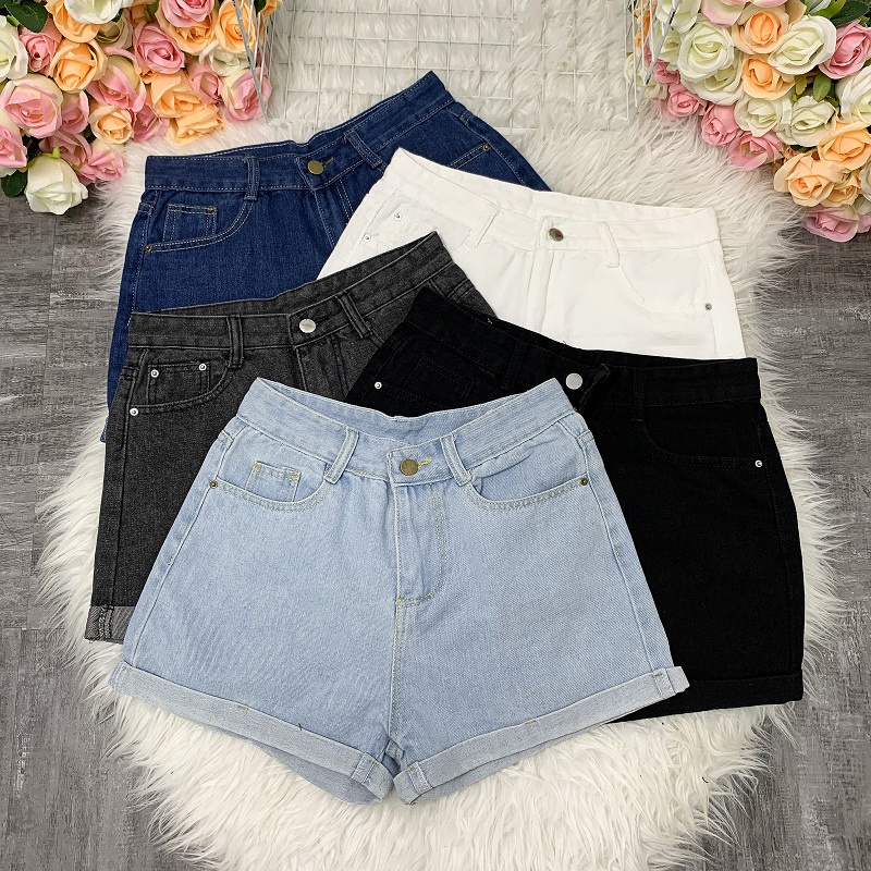 Quần Short Denim Uốn Cong Dành Cho Nữ Quần Short Cạp Cao Chữ A