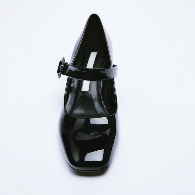 Giày mary jane gót trụ, quai cài đính đá, hàng xuất khẩu