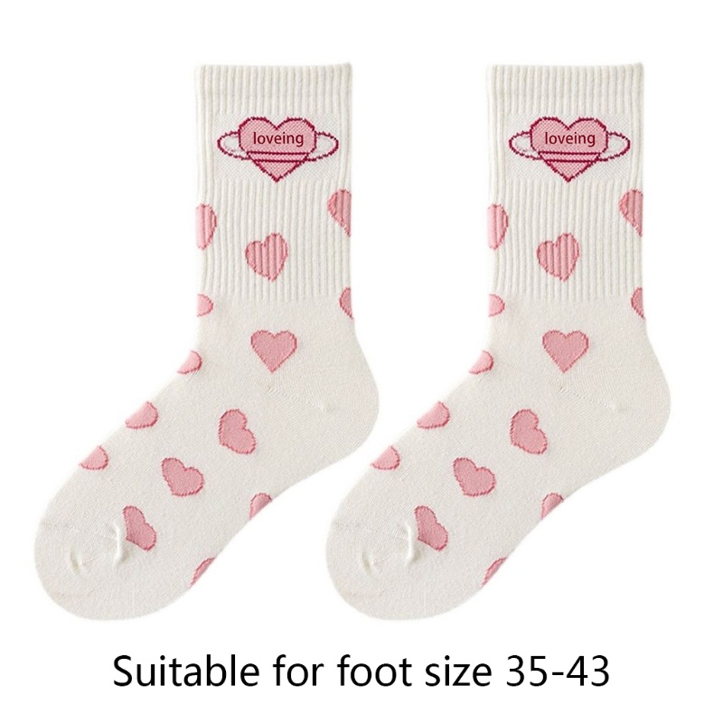 Vớ cotton họa tiết trái tim màu hồng ngọt ngào phong cách lolita Nhật Bản cho nữ