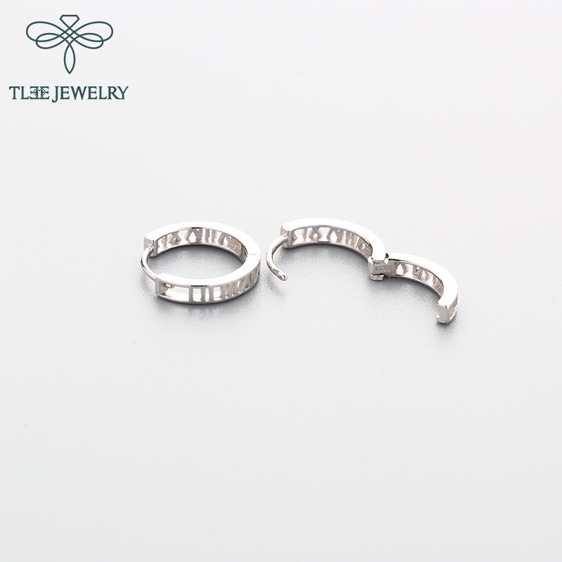 Khuyên tai bạc unisex tròn chốt bấm hình số la ma lạ mắt TleeJewelry B0155