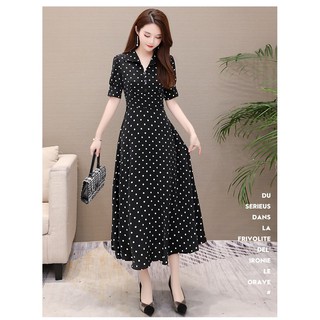 Đầm dài chấm bi cổ sơ mi MSP265