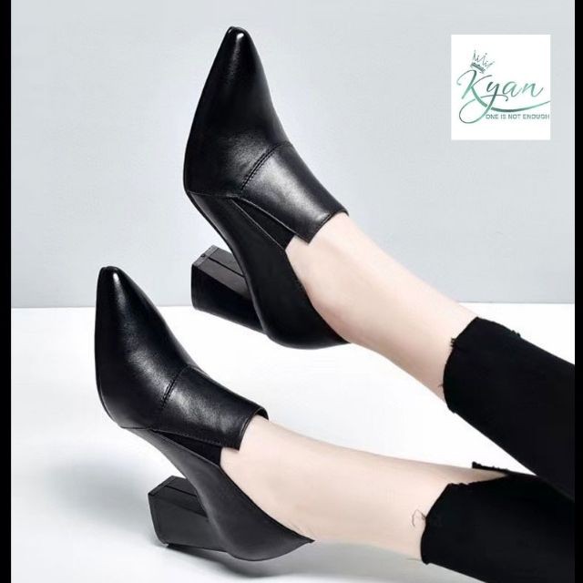 Giày Bốt Nữ Cao Gót 5 Cm, 7 Cm, Cổ Thấp, Giày Boots Mũi Nhọn, Phong Cách Hàn Quốc Kyan Shoes