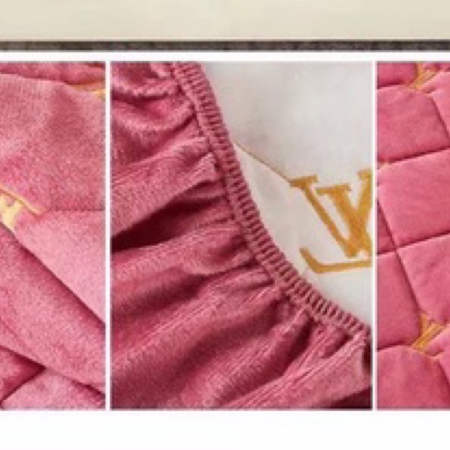 Ga gối nỉ nhung bo chun trần bông in chữ LV dày dặn ,mềm mịn