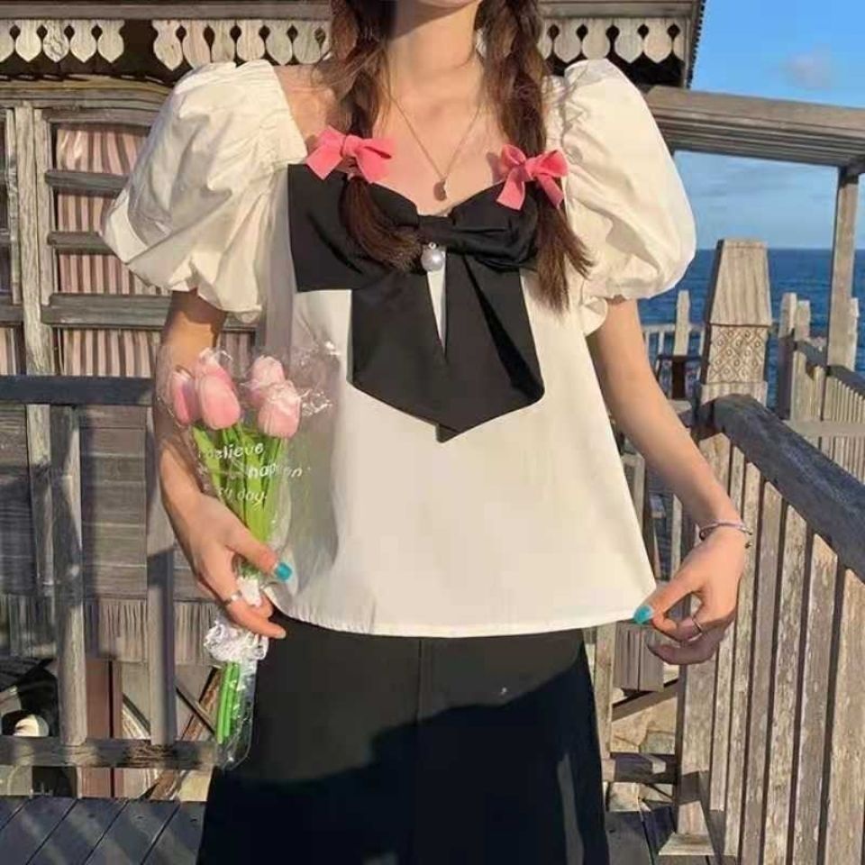 Áo Sơ Mi Ngắn Tay Đính Nơ Thời Trang Dành Cho Nữ