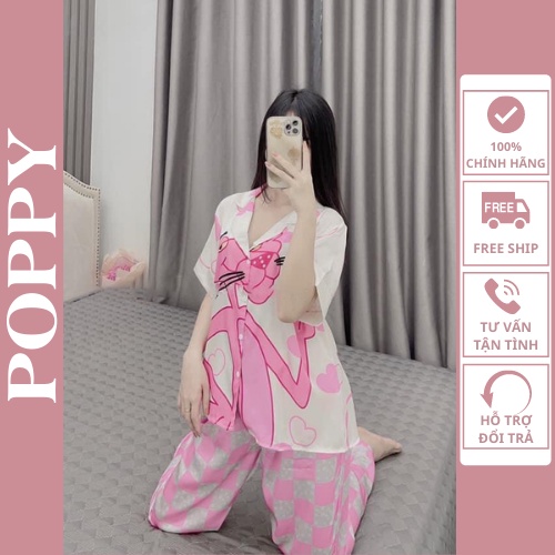 Bộ mặc nhà nữ cao cấp,Đồ bộ nữ quần dài lụa LATIN đẹp Đồ ngủ pijama nữ hàn quốc POPPY-A13