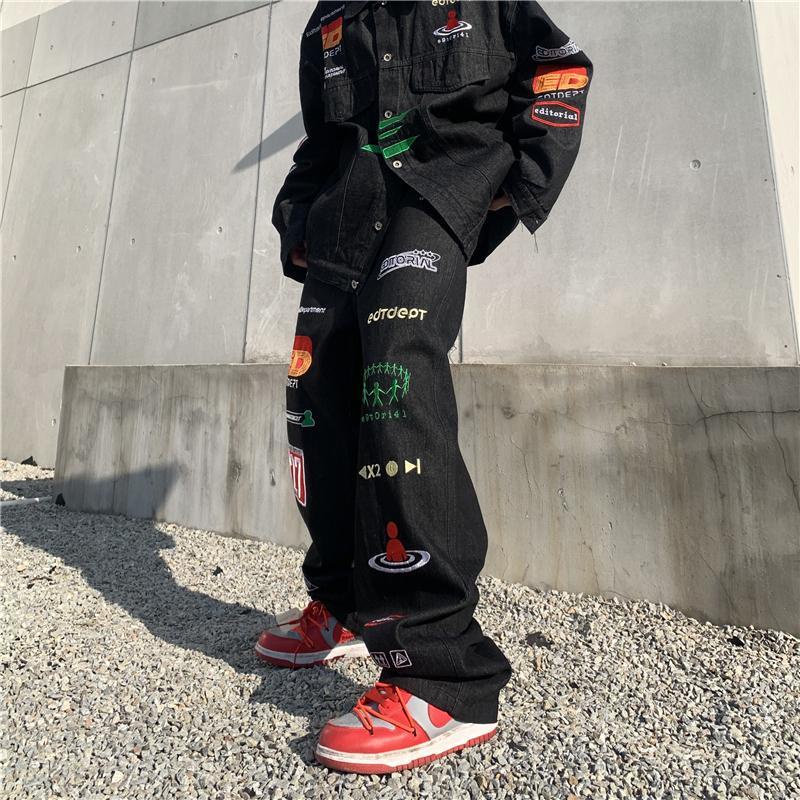 Quần Jean Dài Dáng Rộng Phong Cách hip hop Đường Phố Mỹ Thời Trang Cho Nam Và Nữ