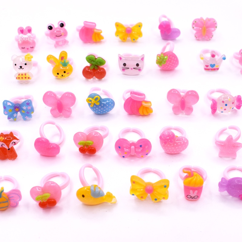 Set 10-50 Nhẫn Nhựa Họa Tiết Hoạt Hình Dễ Thương Cho Bé