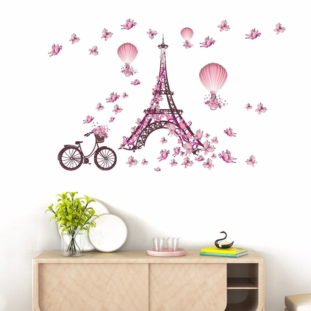 Giấy dán tường trang trí phòng ngủ diy hoạ tiết tháp Eiffel có thể tháo gỡ tiện lợi