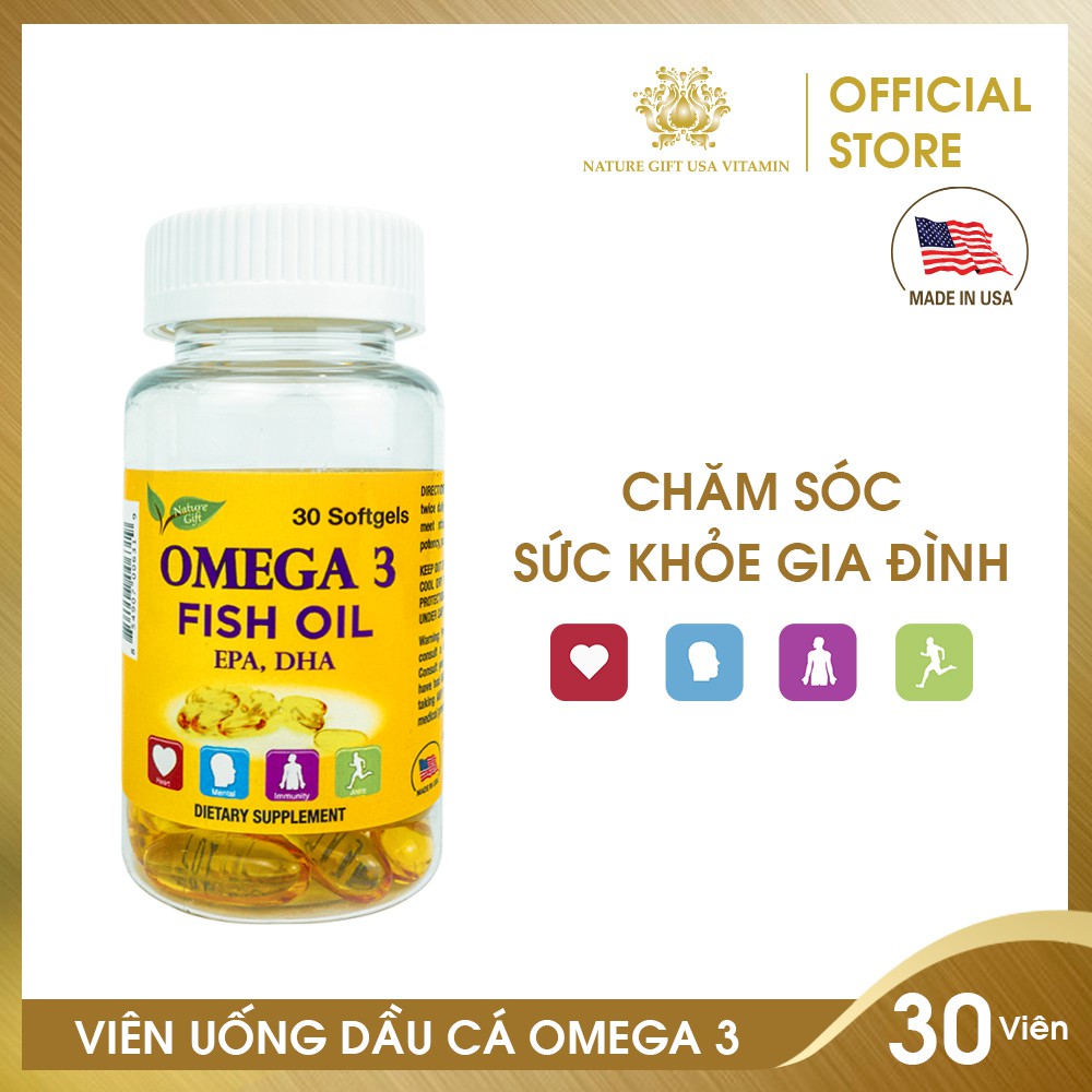 Viên Uống Dầu Cá Omega 3 Bổ Sung EPA & DHA, Tốt Cho Tim Mạch, Bổ Mắt và Bổ Não - Nature Gift USA (30 viên)