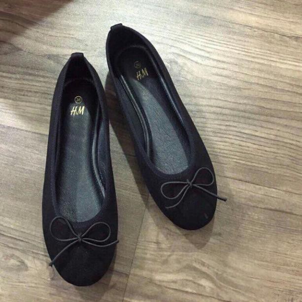 Giày bệt da lộn đính nơ xinh xắn_BHM