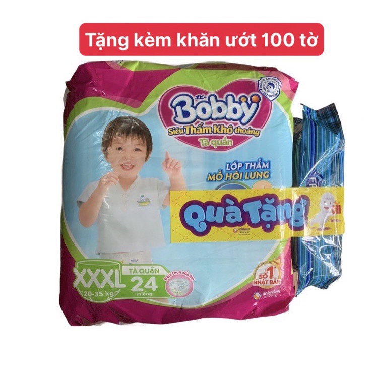 Tã Quần Bobby Đệm Thấm Lưng Mồ Hôi Size XXXL24 miếng cho bé 20-35kg