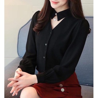 Áo sơ mi nữ kiểu cổ nút ngọc_công sở