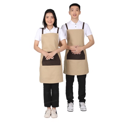 Tạp dề yếm chất liệu kaki cực đẹp - Màu be phối túi đen nổi bật - Chuẩn form dáng khi mặc, dễ dàng hoạt động, làm việc