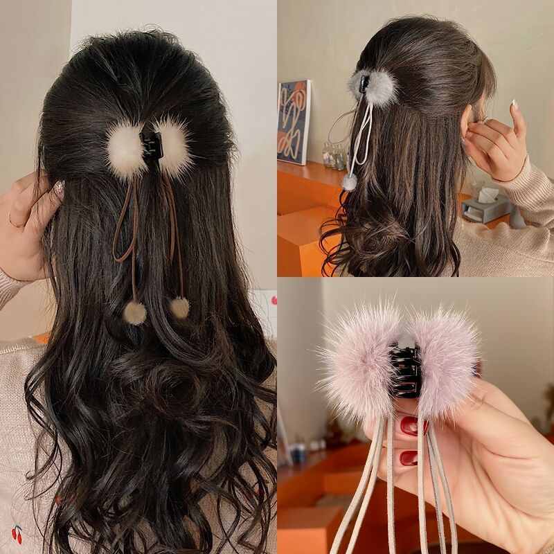 Kẹp tóc HAIMEIKANG đính cục bông thời trang đáng yêu
