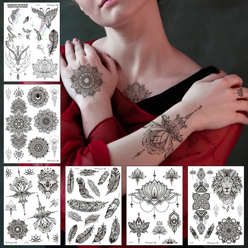 Hình xăm dán tạm thời chống nước họa tiết hoa Mandala quyến rũ cho nữ