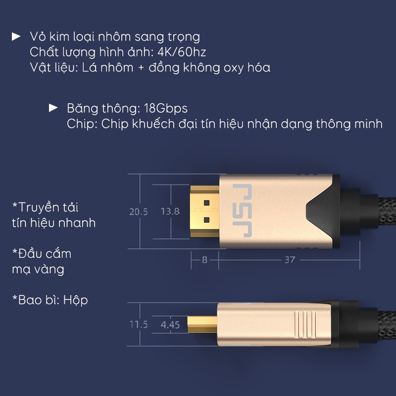 Dây cáp HDMI JSJ H413 dây tròn kết nối TV laptop máy chiếu cho hình ảnh sắc nét chất lượng cao hỗ trợ 4K 3D