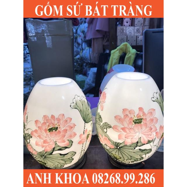 Đèn xông tinh dầu hoa sen Bát Tràng cao 28cm - Gốm sứ Bát Tràng Anh Khoa