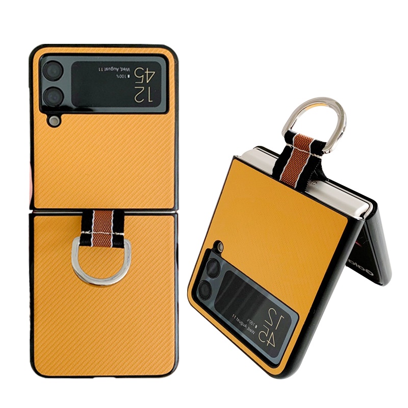 Ốp điện thoại HOCE da PU sợi carbon có nhẫn đỡ cho Samsung Galaxy Z Flip 3 Z Flip 4 Flip3 zflip4 5G