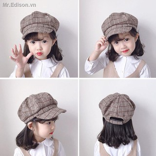 ◙☞Children's beret autumn and winter baby hat girl warm duck tongue Korean version of boy fashion baseball cap octagonal