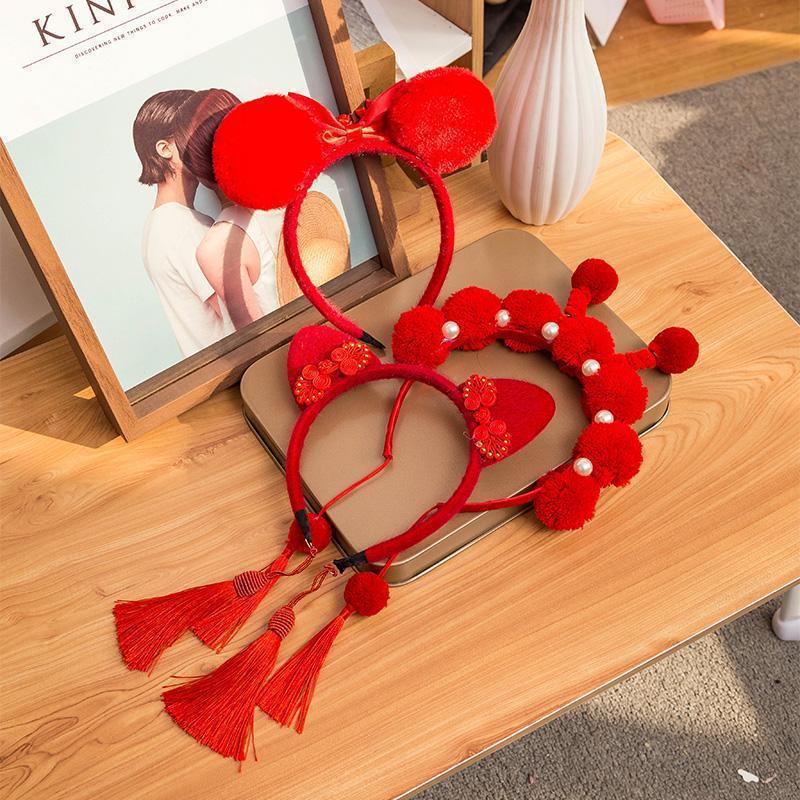 Băng Đô Cài Tóc Màu Đỏ Phong Cách Trung Hoa Mừng Năm Mới