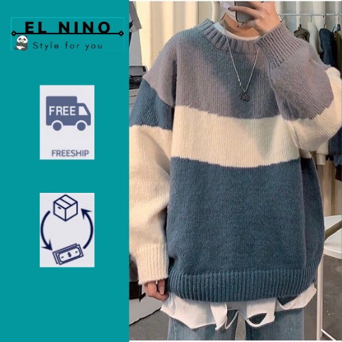 Áo len nam, áo len cổ tròn 3 màu độc lạ cá tính, form rộng phong cách Hàn Quốc AL03 EL Nino