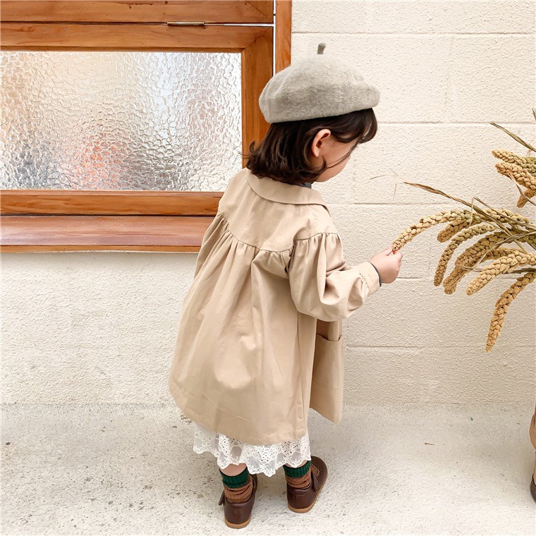 Áo khoác cổ búp bê dáng rộng phối một hàng nút phong cách Hàn Quốc đáng yêu cho bé gái