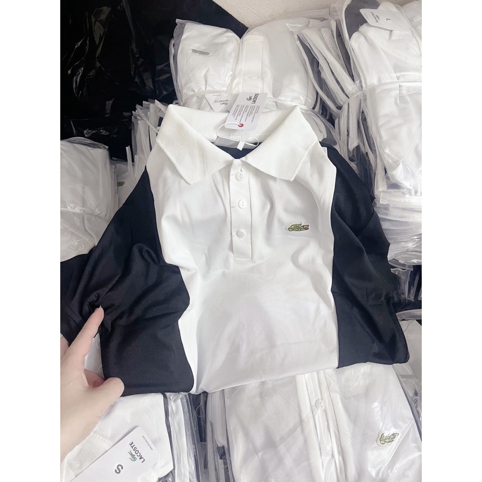 Áo thun polo nữ cổ bẻ vải cá sấu xuất xịn màu trắng phối xanh thời trang, trẻ trung, cá tính