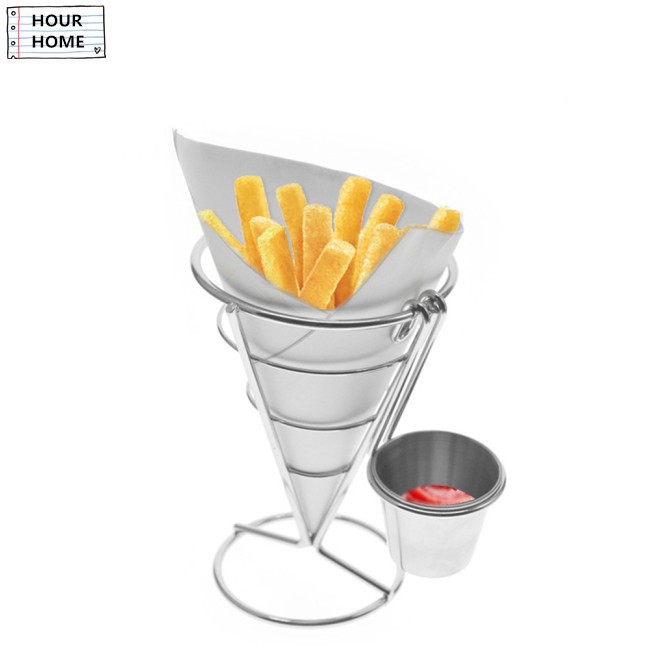 Rổ Giỏ Inox đựng khoai Tây Chiên hình xoáy ốc đẹp có chén nước sốt đi kèm tiện lợi