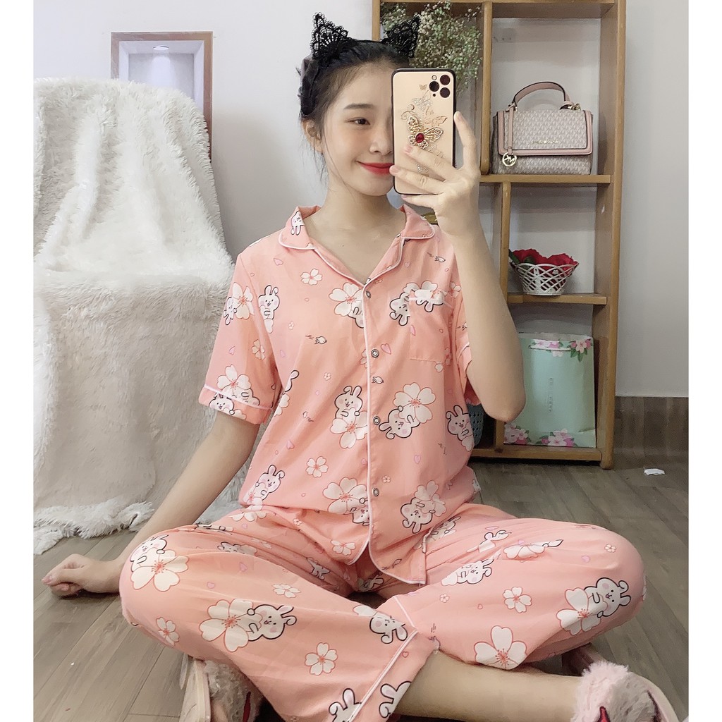 Đồ Bộ Pijama Tay Ngắn Quần Dài BIG SIZE 60-68KG CÓ TÚI Vải Lụa Hàn Xịn Dày Mịn Đẹp Co Giãn MẪU HOẠT HÌNH NGẪU NHIÊN