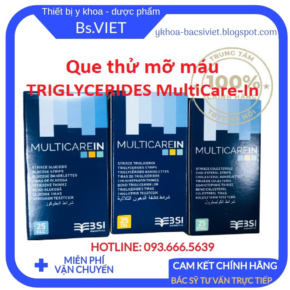 Que thử đường huyết- mỡ máu TRIGLYCERIDES- Cholesterol dùng cho máy đo đường huyết 3 trong 1 Multicarein chính hãng Ý
