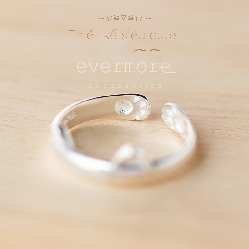 Nhẫn nữ bạc Ý 925 cao cấp tai mèo dễ thương EVERMORE minimalism, thanh lịch - N016