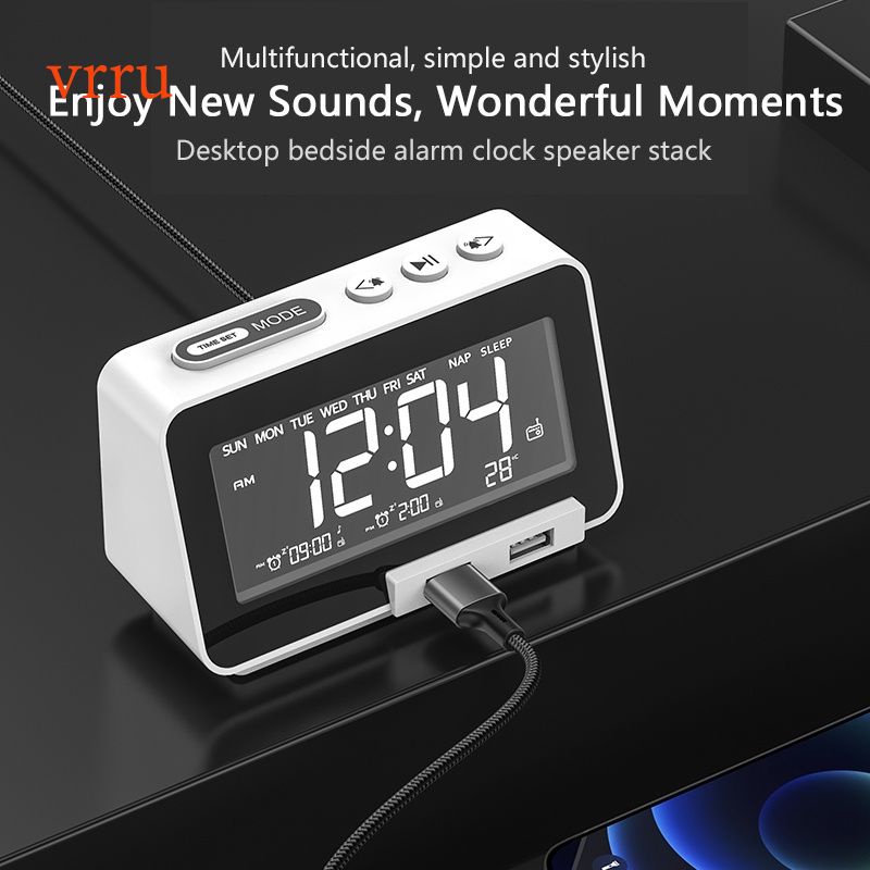 Loa bluetooth 5.0 K5 tích hợp đồng hồ báo thức 2 cổng USB có đèn LED