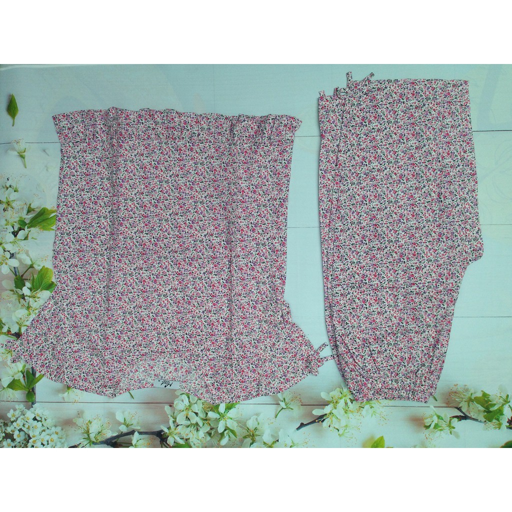 Bộ mặc nhà vải Kate đẹp kiểu quần lửng cổ tròn