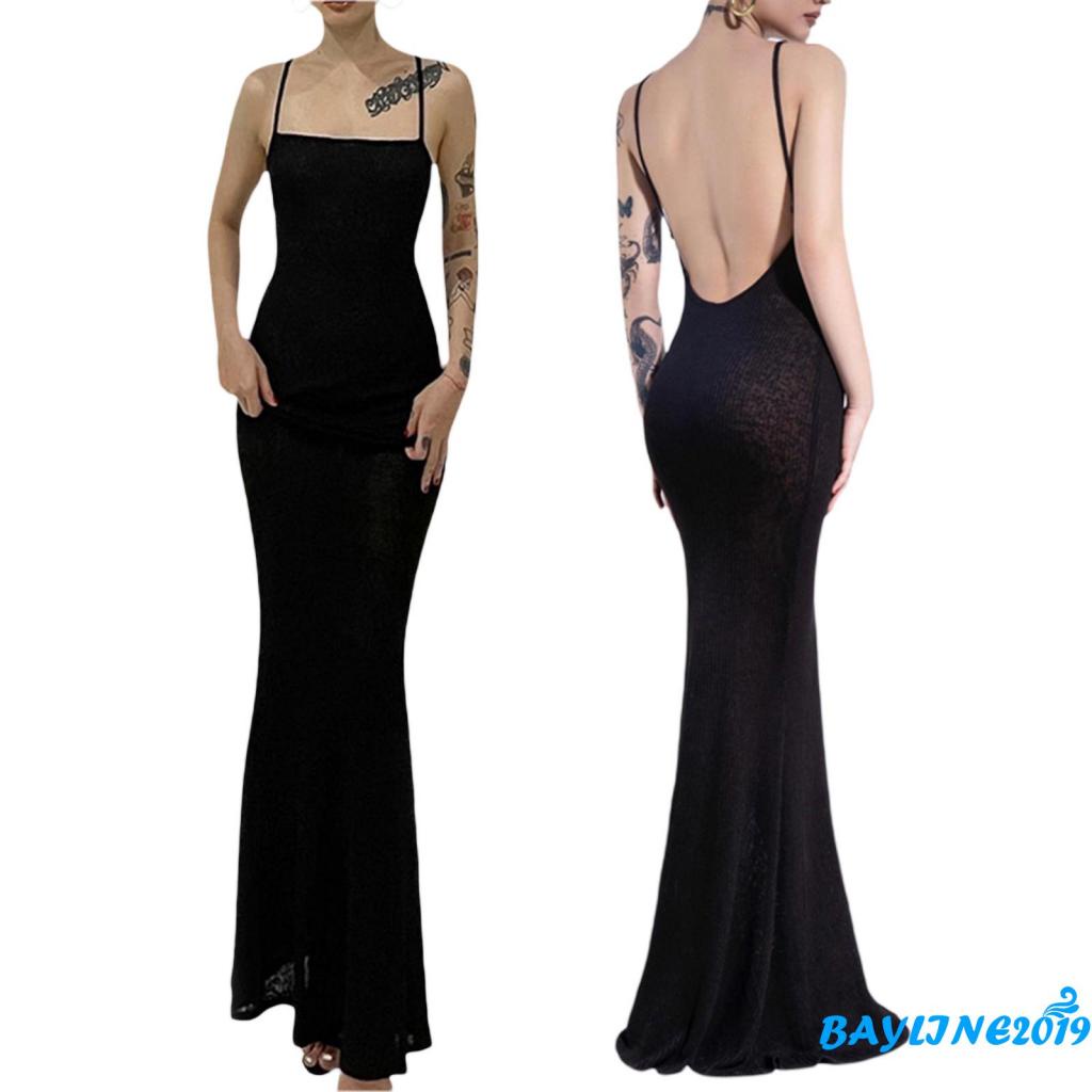 Đầm Dài Hai Dây Không Tay Hở Lưng Màu Trơn Thời Trang Mùa Hè Size S/M/L