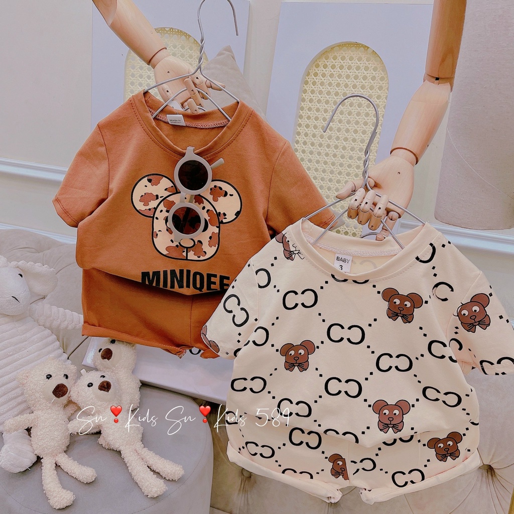 Bộ hè cho bé, bộ cotton cộc tay chuột Miniqee ngộ nghĩnh cho bé trai bé gái