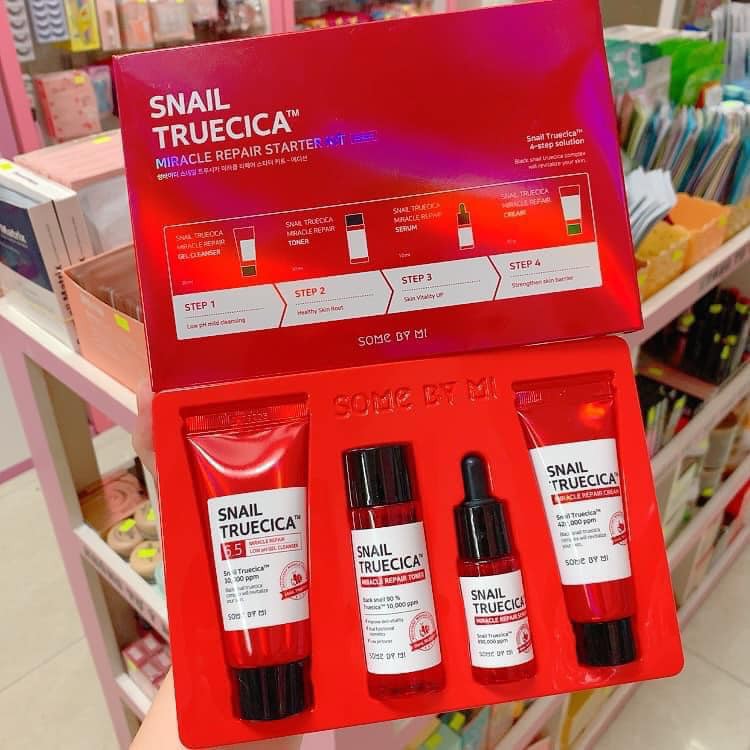 SET 4 MÓN DƯỠNG PHỤC HỒI, TÁI TẠO DA CHIẾT XUẤT ỐC SÊN Some By Mi Snail Truecica Miracle Repair Starter Kit