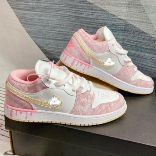 Giày Jordan low paint drip màu hồng, Giày sneaker jodan nữ hồng giọt sơn siêu hot Full Box Bill xả- .