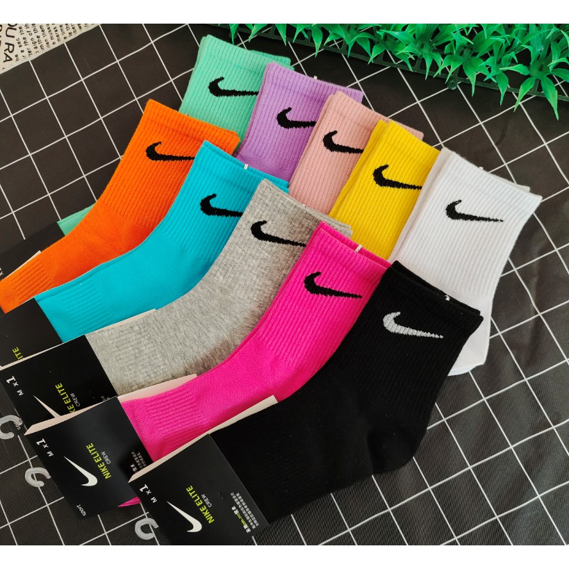 (Nike) - (10 màu sắc) Tất Vớ Thể Thao Dệt Kim Cổ Cao