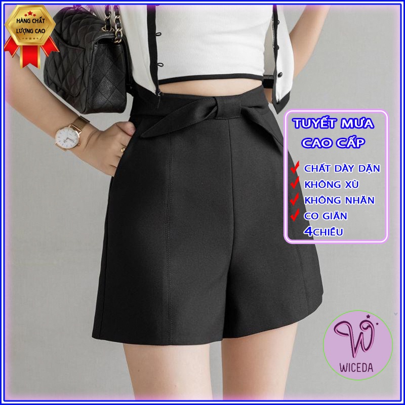 Quần short đùi nữ cạp cao đẹp Wiceda , quần sooc đen mặc nhà đi chơi tiện dụng chất tuyết mưa hàn không nhăn QN355