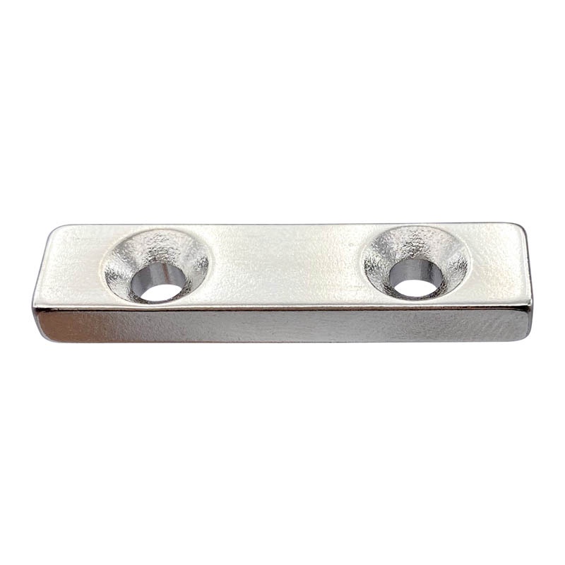 Nam châm cửa gỗ, nam châm trắng hình chữ nhật có lỗ 40x12x4mm có 2 lỗ vát