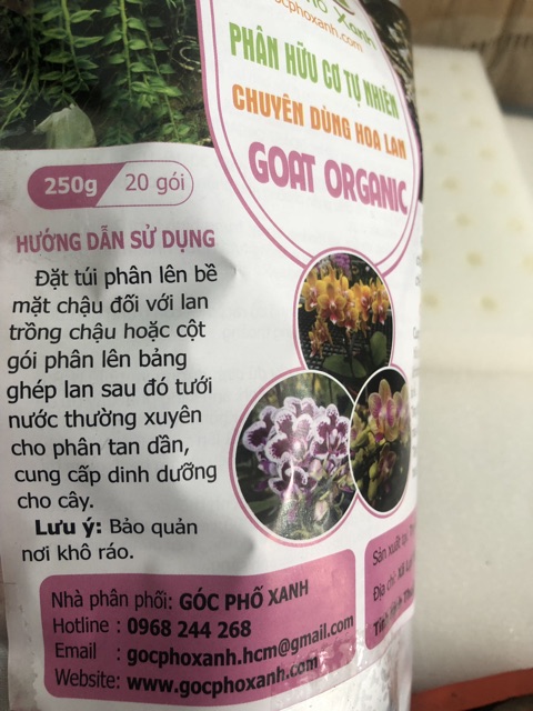 Phân hữu cơ chuyên Bón hoa lan (phân dê 100%) 3 gói