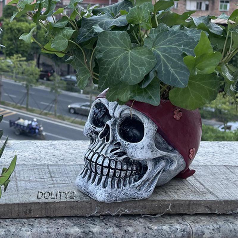 Set 2 Bình Hoa Hình Đầu Lâu Nghệ Thuật Bằng Nhựa Resin Trang Trí Halloween