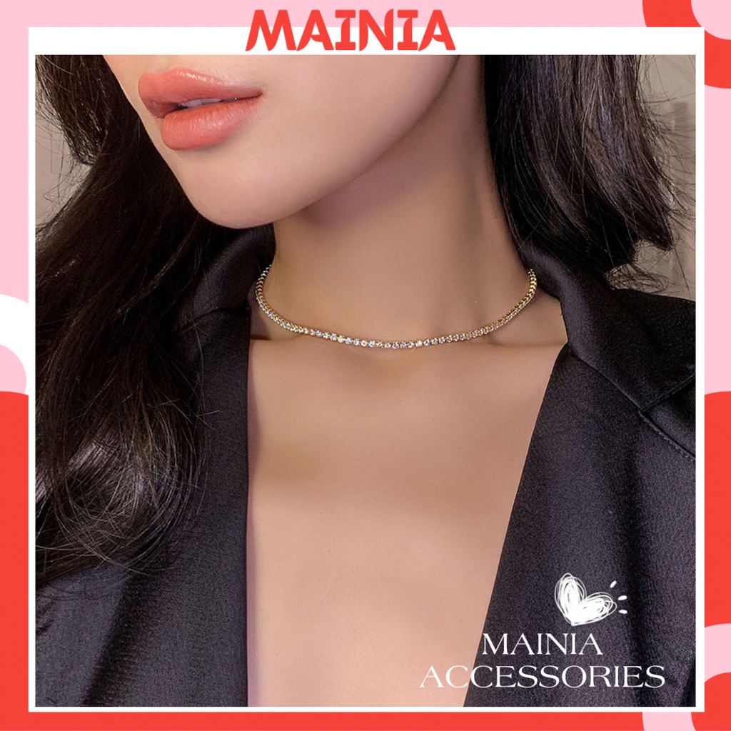[Sáng Đẹp] Choker Dây Chuyền Vòng Cổ Hợp Kim Màu Bạc Đính Đá Đơn Giản Sang Chảnh Thanh Lịch Mainia Shop