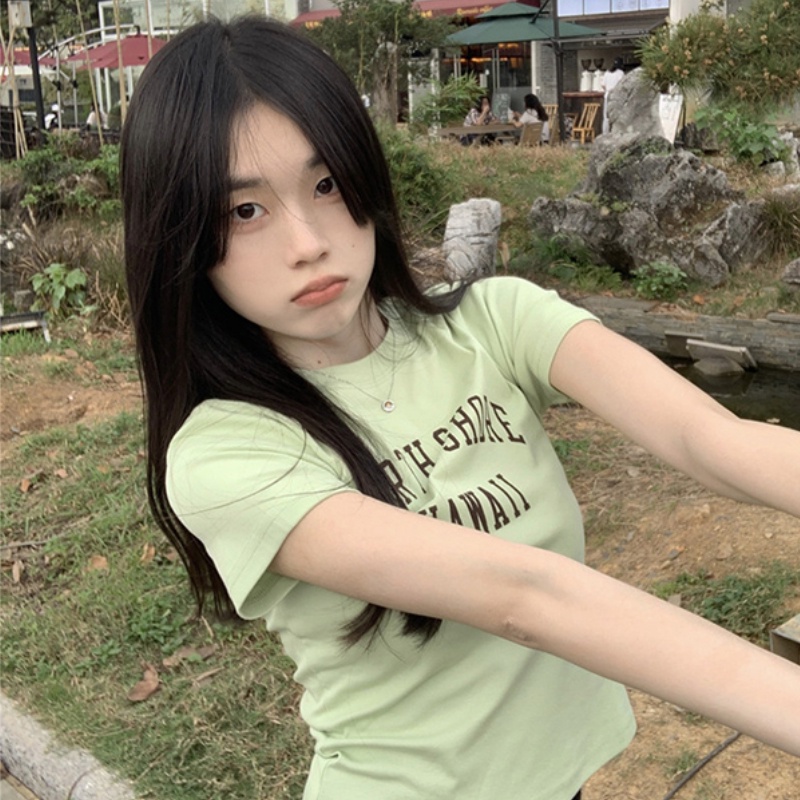 NRVP Áo thun tay ngắn dáng ôm phong cách Hàn Quốc thời trang mùa hè cho nữ