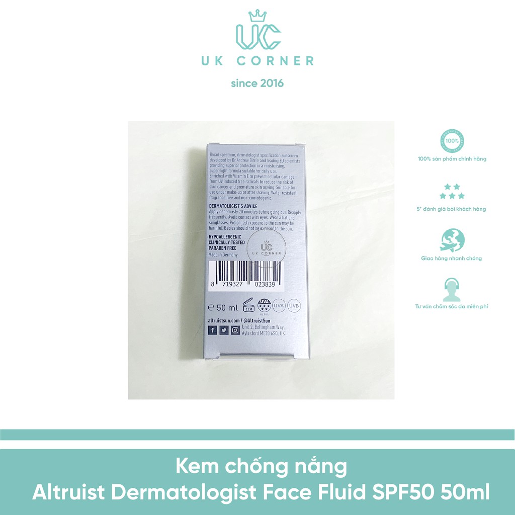 Sữa chống nắng Altruist Dermatologist Face Fluid SPF50 50ml