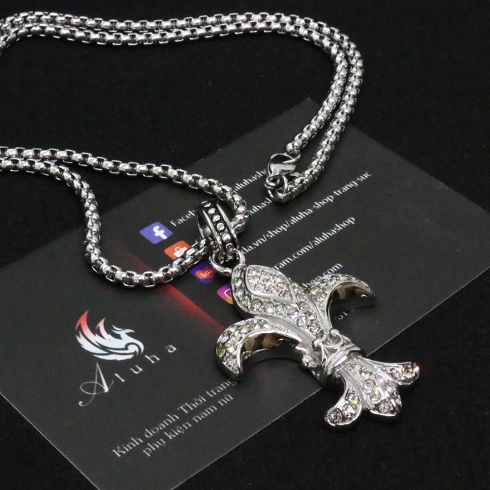 Dây chuyền Titan Chrome Heart họa tiết hoa Iris đính đá đẹp không tì vết bling bling, Hiphop for real -  NL158 - Aluha