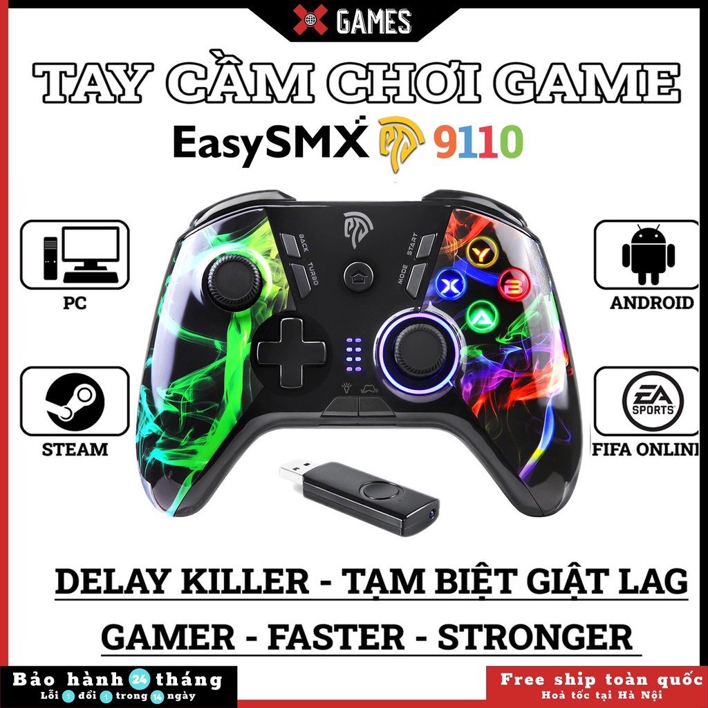 Tay cầm chơi game pc điện thoại kết nối USB không dây có rung EasySMX ESM-9110 Wireless, Phụ kiện tay game STREAM PC